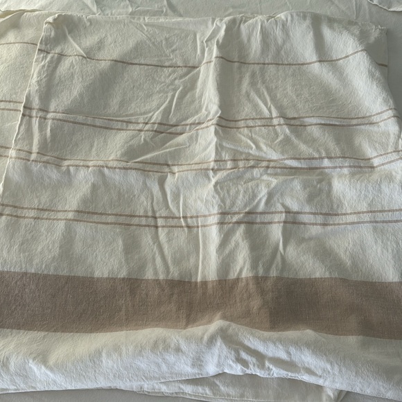 West Elm Hemp cotton ivory w/ sand stripe duvet cover f/q set - Picture 2 of 8